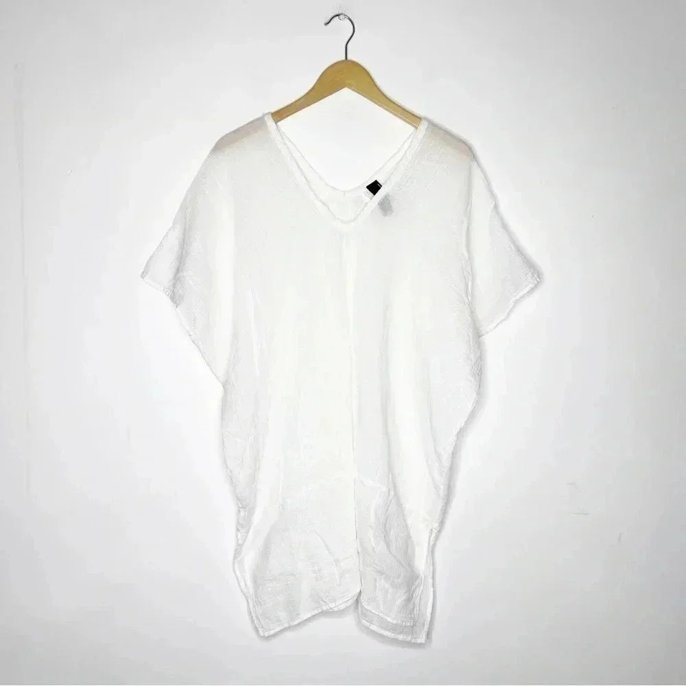 Bobi Revolve White Short Sleeve Cotton Blouse Tunic Size Small